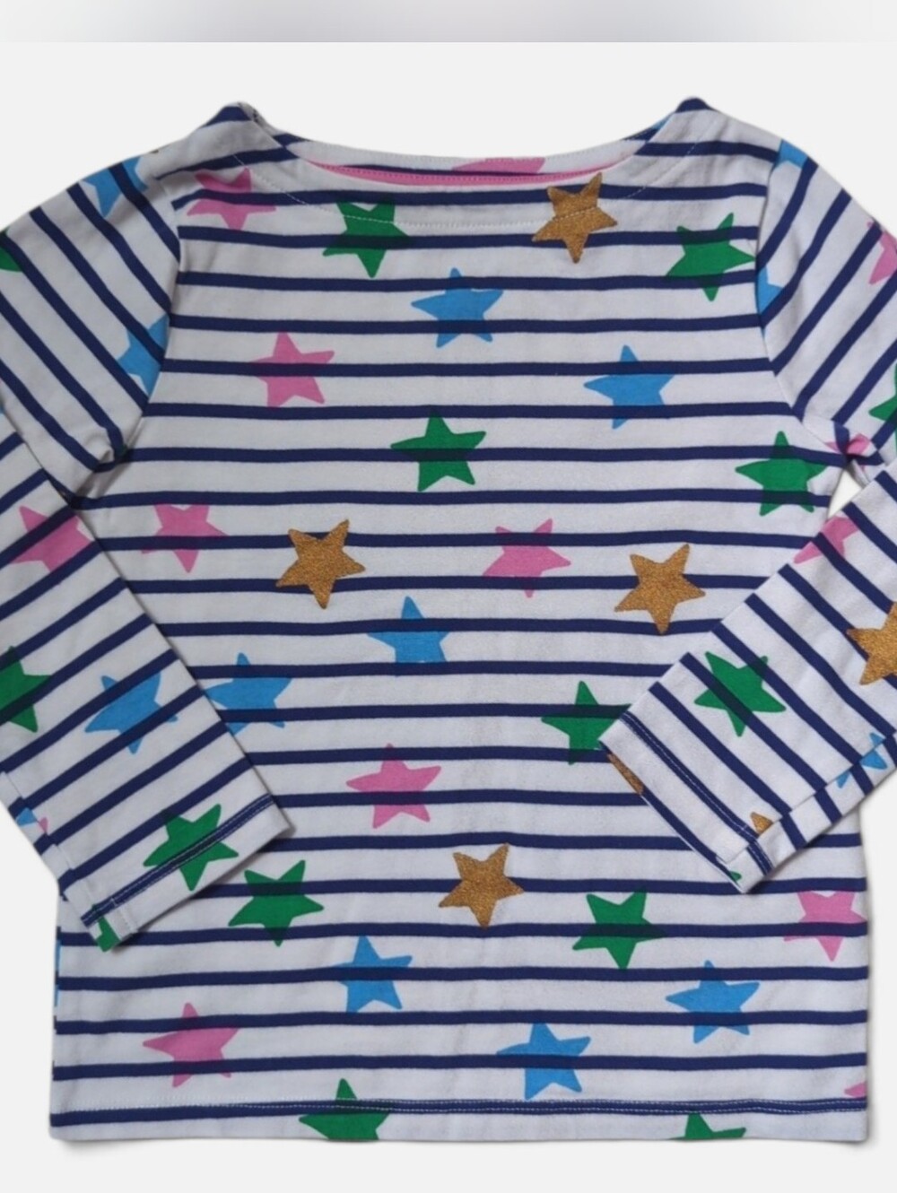 NWOT Mini Boden Everyday Breton Stripe Cotton T-shirt Ivory Navy Multi Stars 4-5